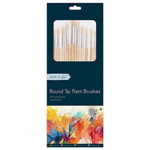 Pack of 12 Artist Painting Brush Round Tip Natural Bristle Mix Sizes Art Brushes