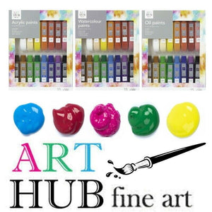 Watercolour Oil Acrylic Artist Paint School Set Art Hub  15 Vibrant Colours