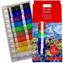 Load image into Gallery viewer, Acrylic Paint Set 12ml Tube 10 COLOURS Arts Crafts School Artist Painting Canvas
