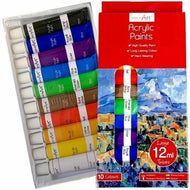 Acrylic Paint Set 12ml Tube 10 COLOURS Arts Crafts School Artist Painting Canvas