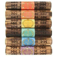 Load image into Gallery viewer, Wooden Incense Stick Holder Burner Joss Incense Box Ash Catcher 10 FREE STICKS!
