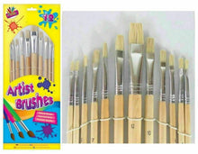 Charger l&#39;image dans la galerie, ARTIST PAINT BRUSH SETS Small/Large Wooden Acrylic/Oil/Watercolour Thin Thick 12
