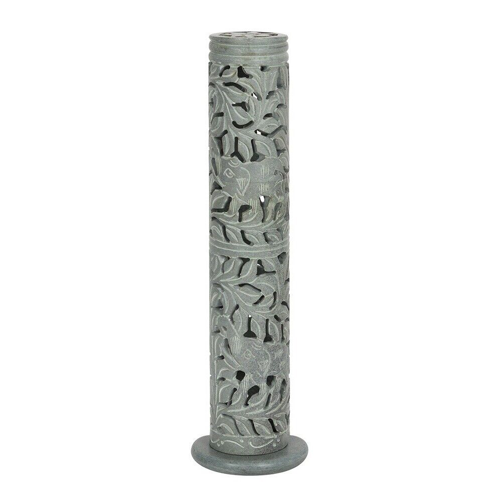 Incense Joss Stick Holder Hand carved Soapstone Elephant Tower Ornament Gift