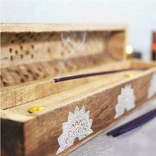 Load image into Gallery viewer, Wooden Incense Stick Holder Burner Joss Incense Box Ash Catcher 10 FREE STICKS!
