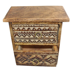 Small Desktop Wooden Storage Unit Jewellery Trinket Box Kasbah Rustic Drawers