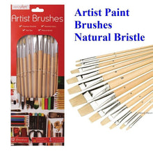 Carica l&#39;immagine nel visualizzatore di Gallery, Work of Art Flat Tip Natural Bristle Artist Paint Brush Brushes Set Pack of 12
