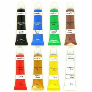 Watercolour Paints 8 x 6ml Tubes Assorted Colours Set Artist Art Crafts School