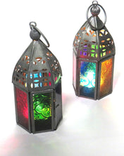 Load image into Gallery viewer, 2 x Lantern Fair Trade Handmade Glass Kasbah Moroccan Metal tealight Gift Decoration Home
