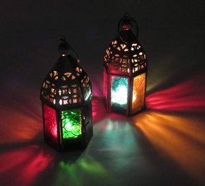 2 x Lantern Fair Trade Handmade Glass Kasbah Moroccan Metal tealight Gift Decoration Home